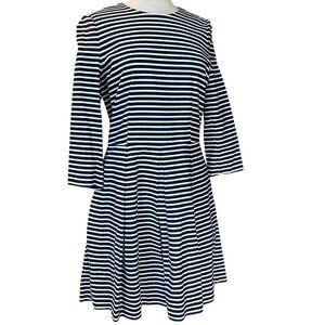 Gap Striped Dress Sz 12 Navy Striped Pleats Knee Length Nautical Coastal Sailor